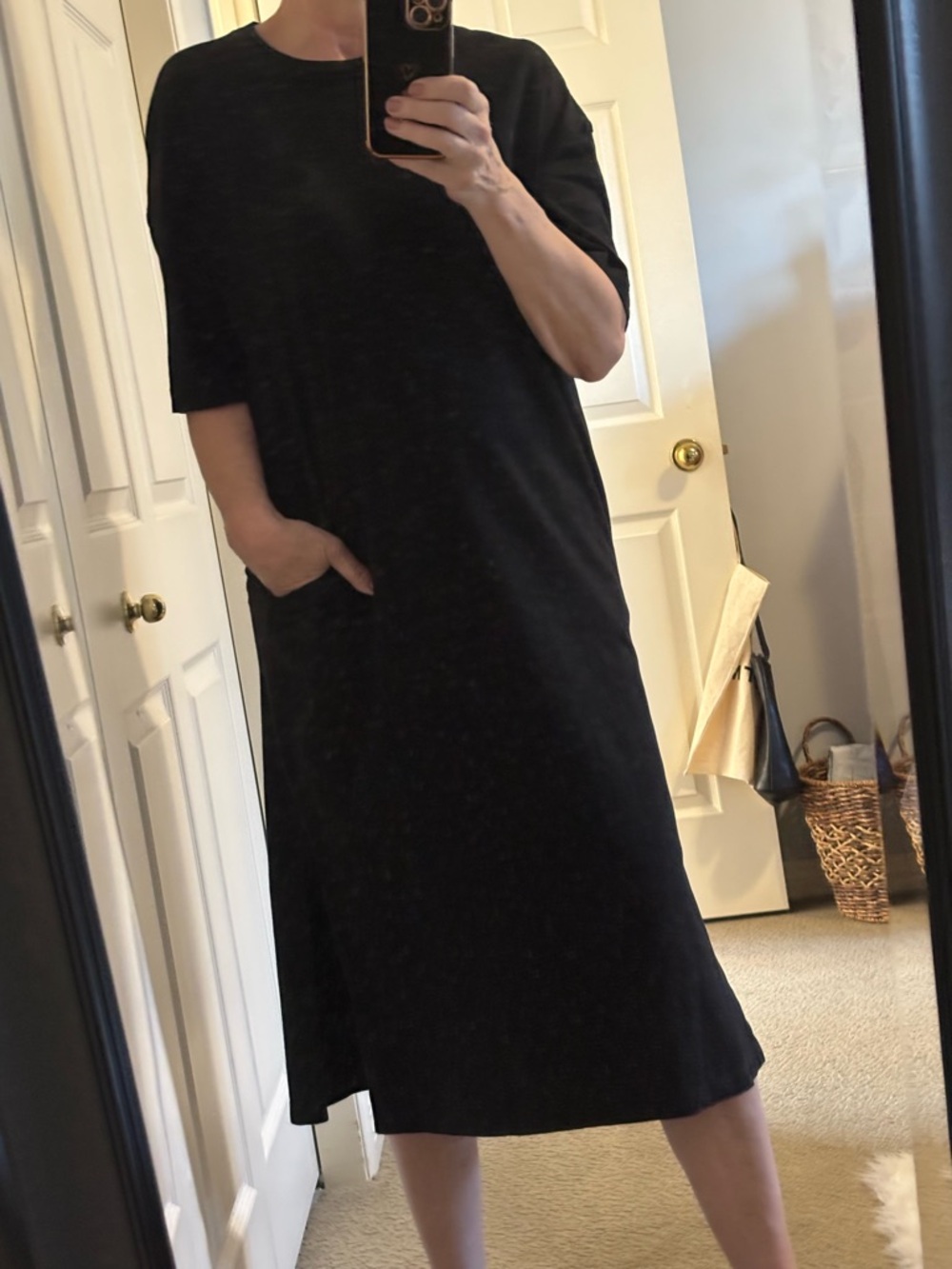 KOTN Black Midi Pocket Egyptian cottonT-Shirt Dress